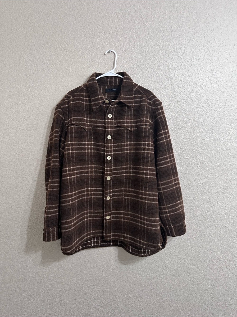 Allsaints Brown Plaid Button-Up Jacket